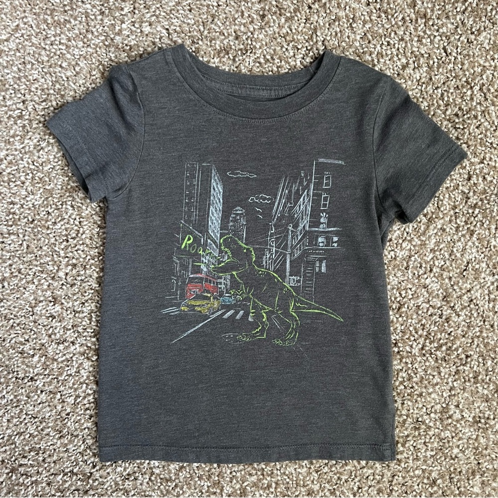 Cat & Jack Gray Dinosaur Print Short Sleeve Size 2T